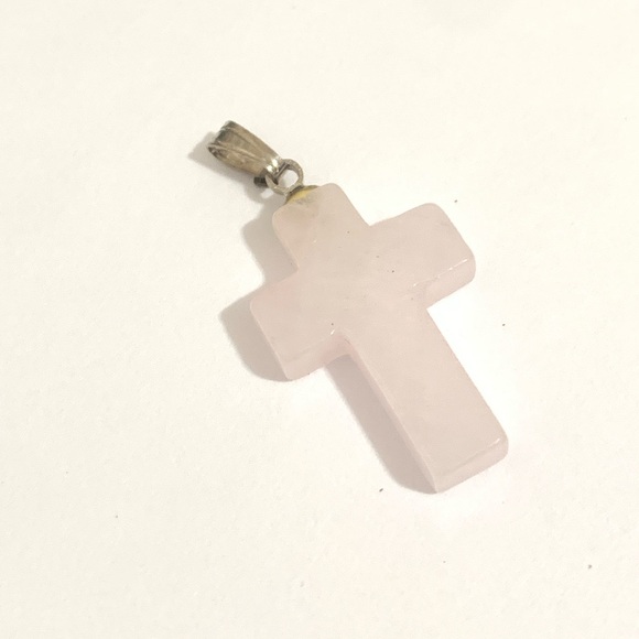Rose Quartz Cross Pendant - Light Pink Stone - Picture 3 of 5